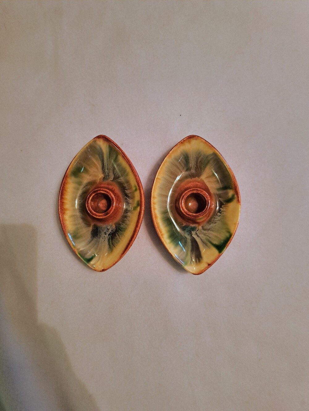 Royal Haeger R1746 Taper Candel Holders Briar Agate Orange Green